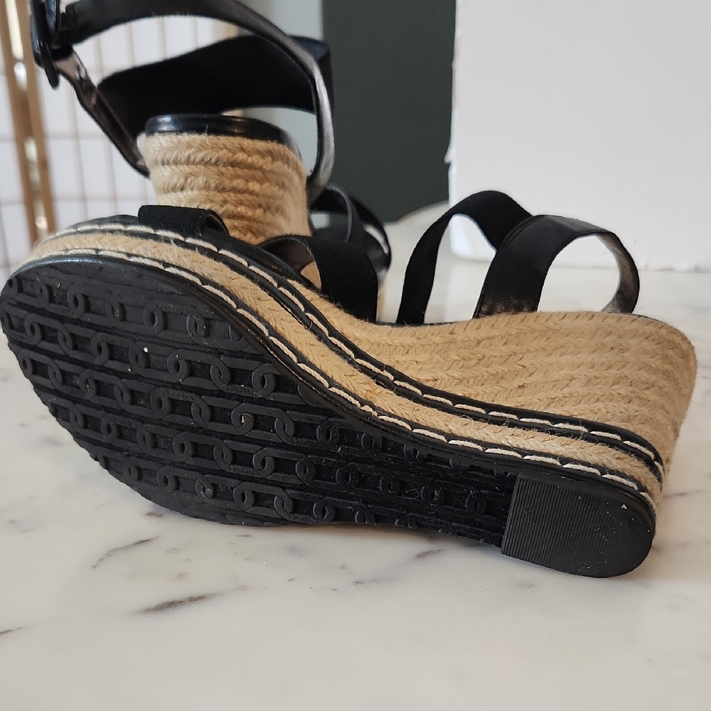 Charles By Charles David Black Espadrille Wedge Sandals Sz 8.5 - Picture 6 of 6